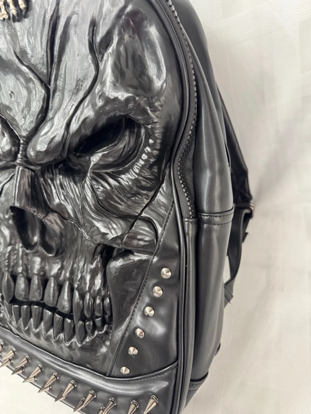 Men's Black Skull Embossed Backpack - Gothic Streetwear Faux Leather Backpack